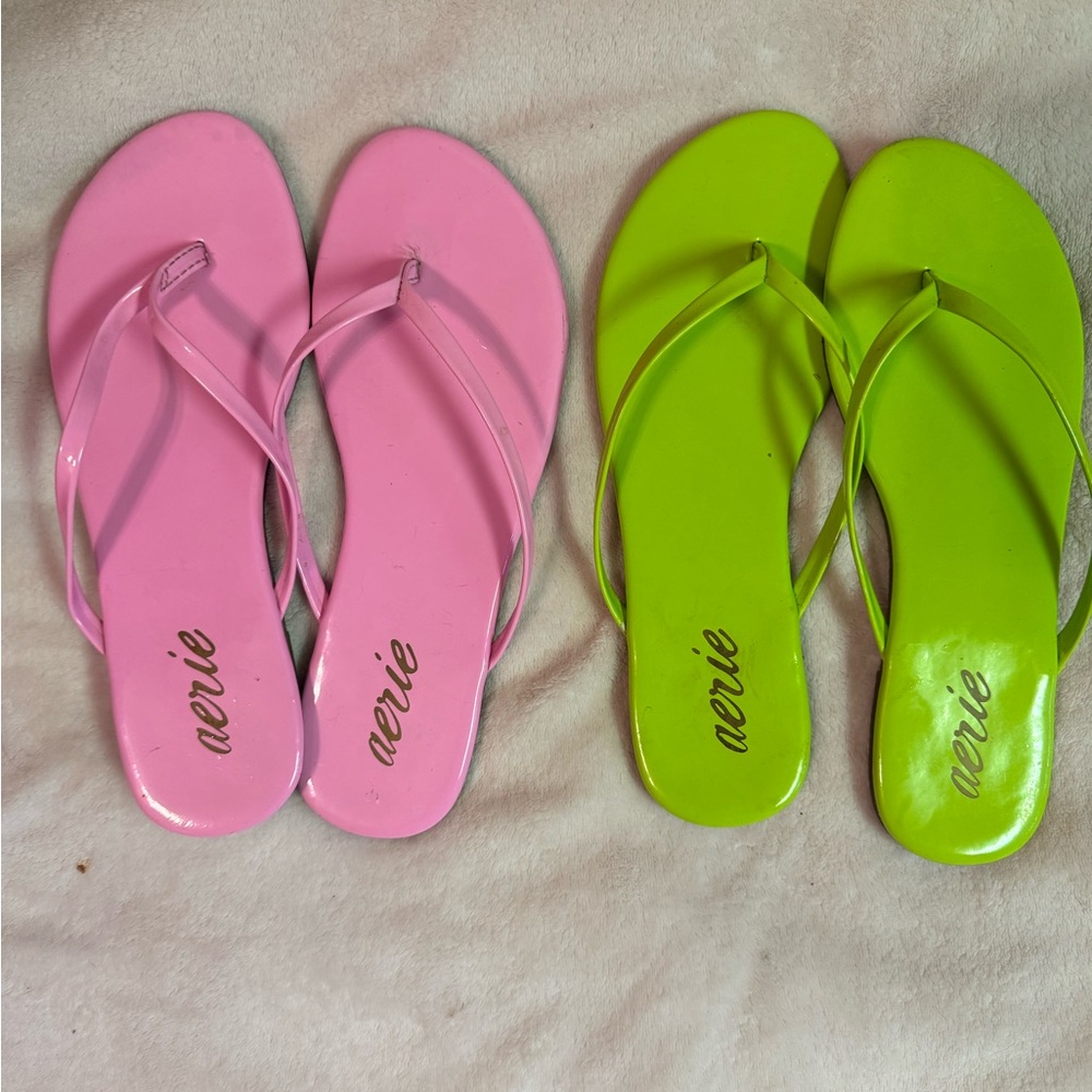 Aerie neon sandals size 8 Barbie pink and lime green for summer/vacation